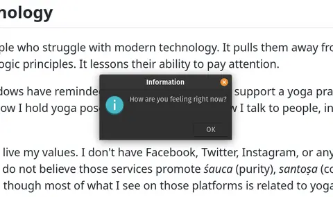 A pop-up window with the text How are you feeling?