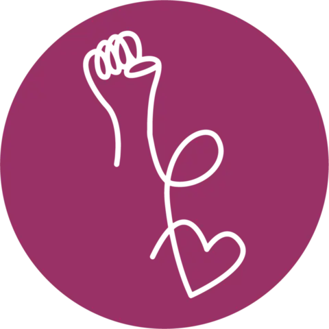 a white line on a purple background that includes a hand and a heart  