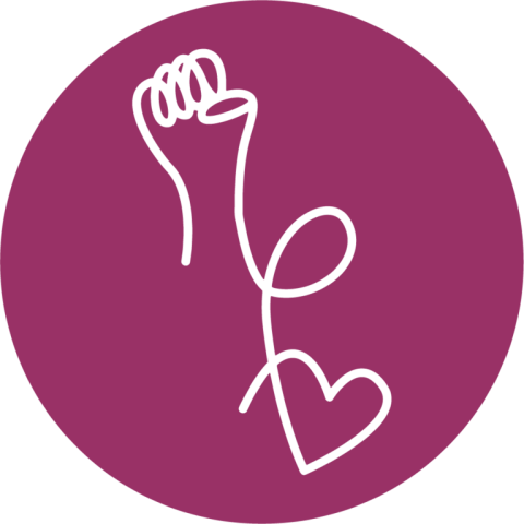 a white line on a purple background that includes a hand and a heart  