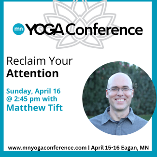 Picture of matthew with info about the MN yoga conference