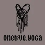 onelove.yoga logo art on a brown backgroun