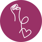 a white line on a purple background that includes a hand and a heart  