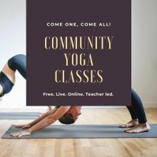Community Yoga Classes poster with people doing down dog