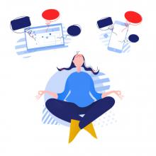 Person lying on their back with thoughts of computers and phones