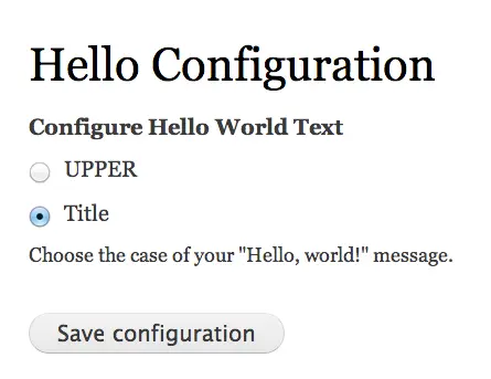 Hello Configuration form
