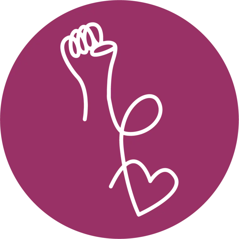 a white line on a purple background that includes a hand and a heart  